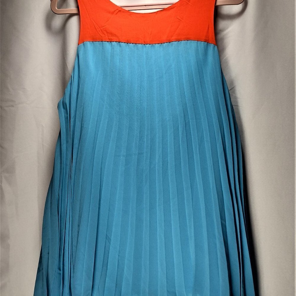 Nicole by Nicole Miller Orange And Blue Sleeveless High Neck Zipper Tank Top - Picture 3 of 9